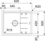 Basis BFG 611-62 virtuves izlietne abpusēja, 620x500 mm, PopUp vadība 2