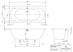 Oberon 2.0 Duo vanna 1700x750 mm, ar kājām un sifonu, balta Quaryl® 3