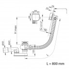 Сифон для ванны РАСШИРЕННЫЙ - МЕТАЛЛИЧЕСКИЙ КОМПЛЕКТ (L = 800 мм) 2